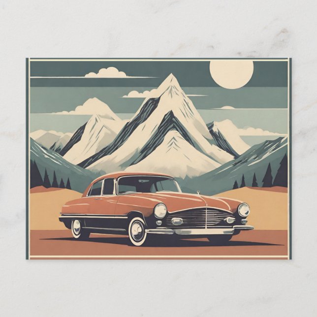 Vintage Boho 1950's Diner Retro Car Holiday Postcard (Front)