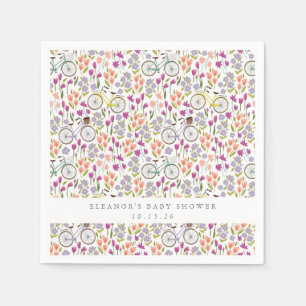 Vintage Boho Bicycle Floral Custom Baby Shower Napkin