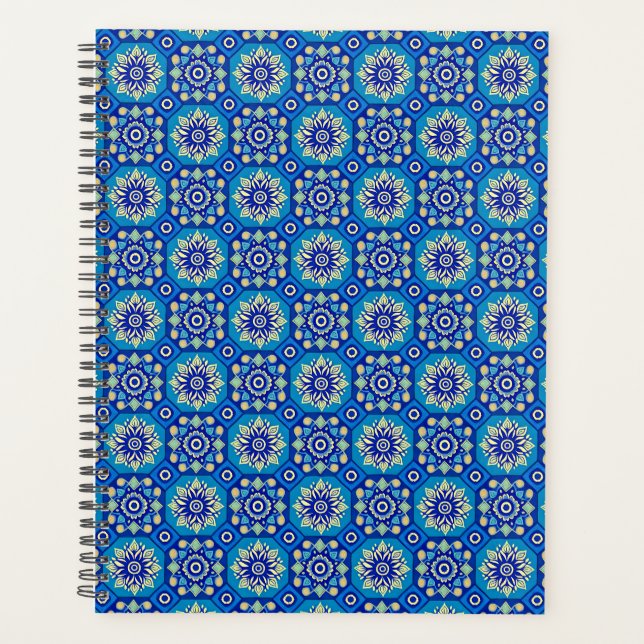 Vintage Boho Blue Floral Pattern Planner (Front)