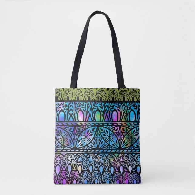 Vintage Boho Blues Stained Glass Pattern Tote Bag (Front)