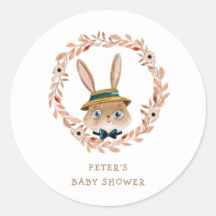 Vintage Boho Bunny Wreath Baby Shower  Classic Round Sticker