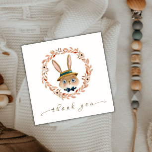 Vintage Boho Bunny Wreath Baby Shower  Thank You Card
