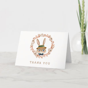 Vintage Boho Bunny Wreath Boy Baby Shower  Thank You Card