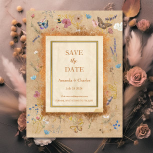 Vintage Boho Butterfly Gard Save The Date Postcard