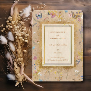 Vintage Boho Butterfly Garden Wedding  Invitation