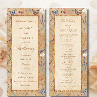 Vintage Boho Butterfly Garden Wedding Program