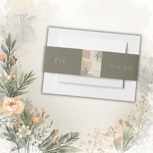 vintage boho chic greenery wedding invitation belly band
