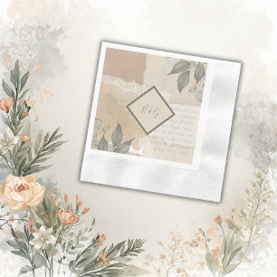 vintage boho chic greenery wedding napkin