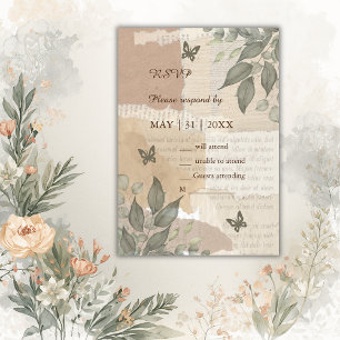 vintage boho chic greenery wedding  RSVP card