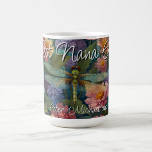 Vintage boho chic pastel floral dragonfly Nana Coffee Mug