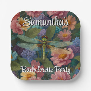 Vintage boho chic pastel floral dragonfly party paper plate