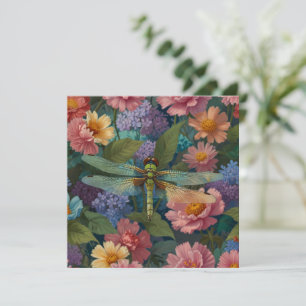 Vintage boho chic pastel floral garden dragonfly card