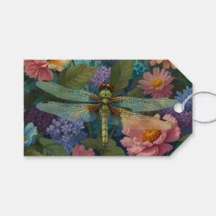 Vintage boho chic pastel floral garden dragonfly  gift tags