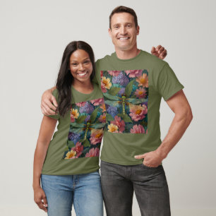 Vintage boho chic pastel floral garden dragonfly  T-Shirt