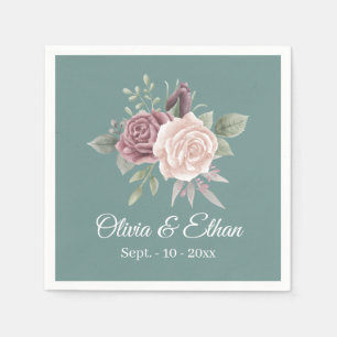 Vintage Boho Dusty Rose Floral Sage Wedding Napkin