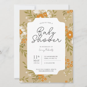 Vintage Boho English Cottage Floral (Brown Orange) Invitation