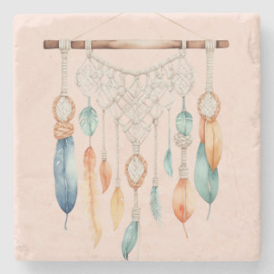 Vintage Boho Feather Dream Catcher Stone Coaster