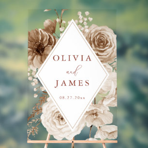Vintage Boho Floral Frame Wedding Acrylic Sign