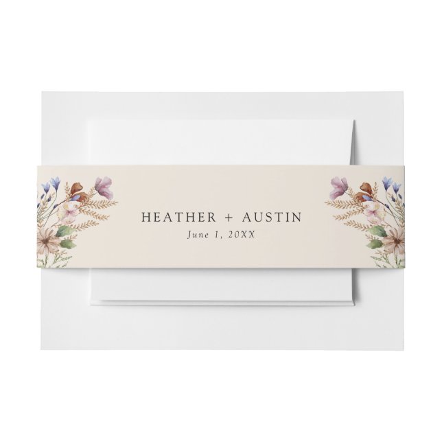Vintage Boho Floral Invitation Belly Band (Front Example)