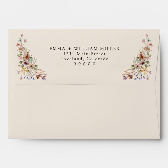 Vintage Boho Floral Monogram Envelopes (Back (Top Flap))