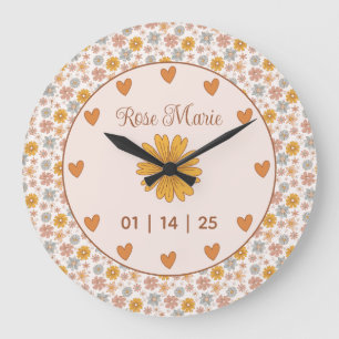 Vintage Boho Floral Nursery Hello Baby Custom Large Clock