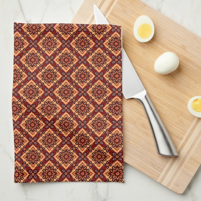 Vintage Boho Floral Pattern Kitchen Towel (Quarter Fold)