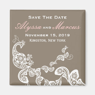 Vintage Boho Floral Peacock Elegant Save The Date Magnet