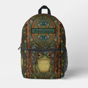 Vintage boho forest frog printed backpack