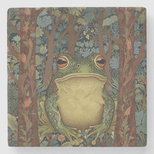 Vintage boho forest frog stone coaster