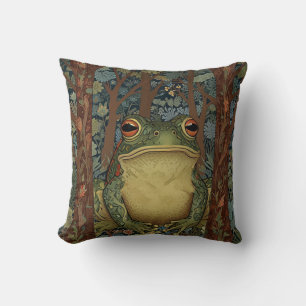 Vintage boho forest frog throw pillow