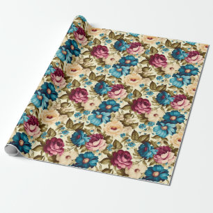 Vintage boho french antique flowers wrapping paper