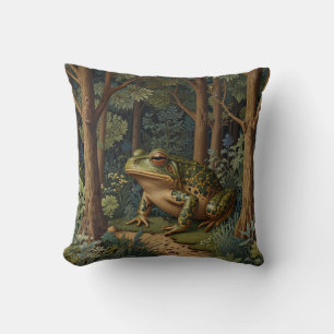 Vintage boho frog woodland forest throw pillow