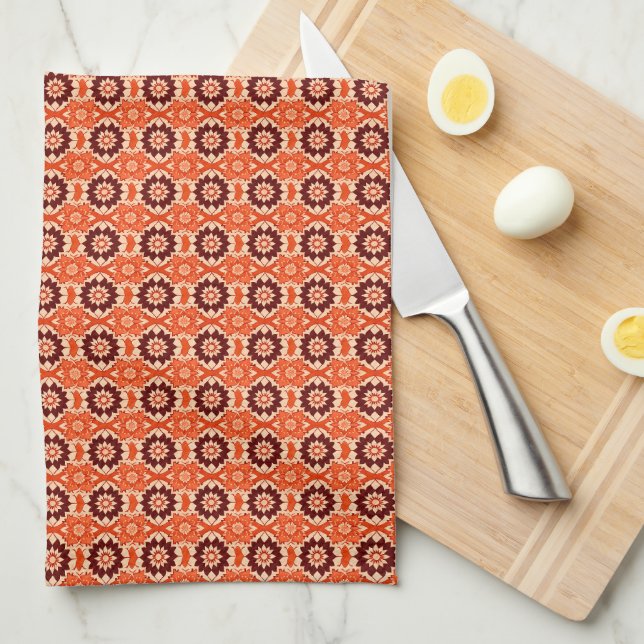 Vintage Boho Geometric Floral Pattern Kitchen Towel (Quarter Fold)