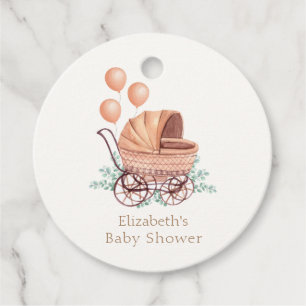 Vintage Boho Greenery Stroller Balloon Baby Shower Favour Tags