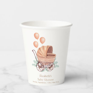 Vintage Boho Greenery Stroller Balloon Baby Shower Paper Cups