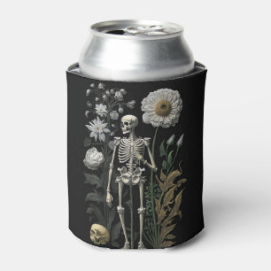 Vintage boho magic floral skeleton in black can cooler