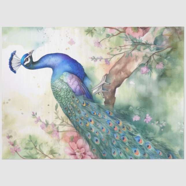 Vintage Boho Peacock Peacocks Decoupage Tissue Paper (Front)