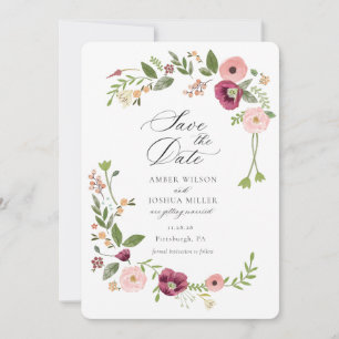 Vintage Boho Pink Floral Wedding Invitation