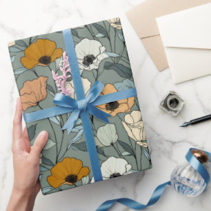 Vintage Boho Poppies Pattern Wrapping Paper