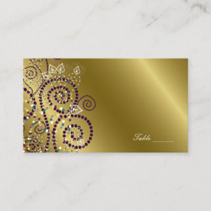 Vintage Boho Purple Spirals Gold Party Place Card