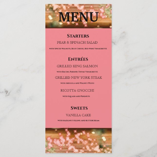 Vintage Boho Rose Gold Rustic Quinceañera Spanish  Menu (Back)