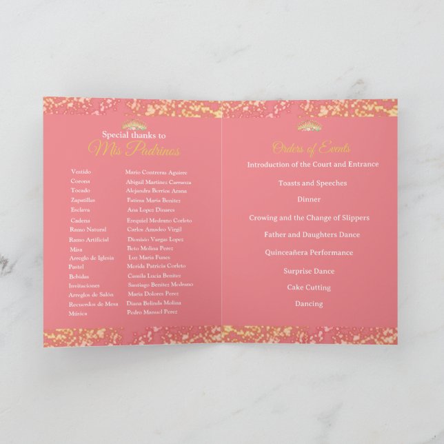 Vintage Boho Rose Gold Rustic Quinceañera Spanish Program (Inside)