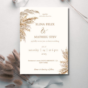 vintage boho rustic pampas wedding invitation