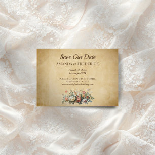 Vintage boho rustic wedding save the date card