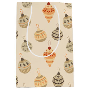 Vintage Boho Sage and Tan Holiday Ornaments Medium Gift Bag