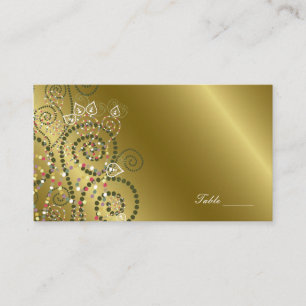 Vintage Boho Spirals Pattern Gold Party Place Card