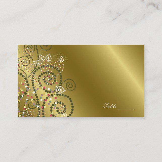 Vintage Boho Spirals Pattern Gold Party Place Card (Front)