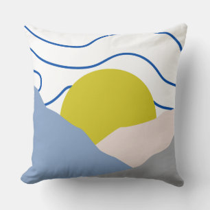 Vintage Boho Sunset blue & yellow modern retro Throw Pillow