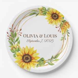 Vintage boho wedding sunflowers romantic  paper plate