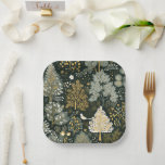 Vintage Boho White Green Gold Christmas Trees Paper Plate<br><div class="desc">Our unique vintage boho white green gold Christmas trees print on these pretty Christmas paper plates</div>